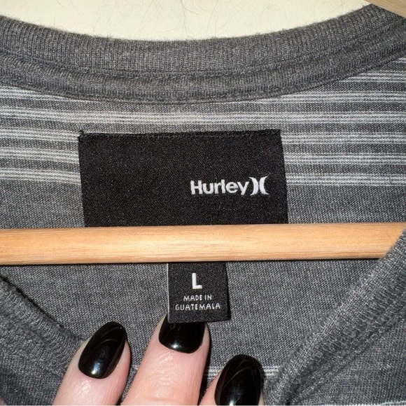 Men’s Hurley Brand Grey Striped Long Sleeve Casual Soft Simple Shirt Size: L - Picture 7 of 16